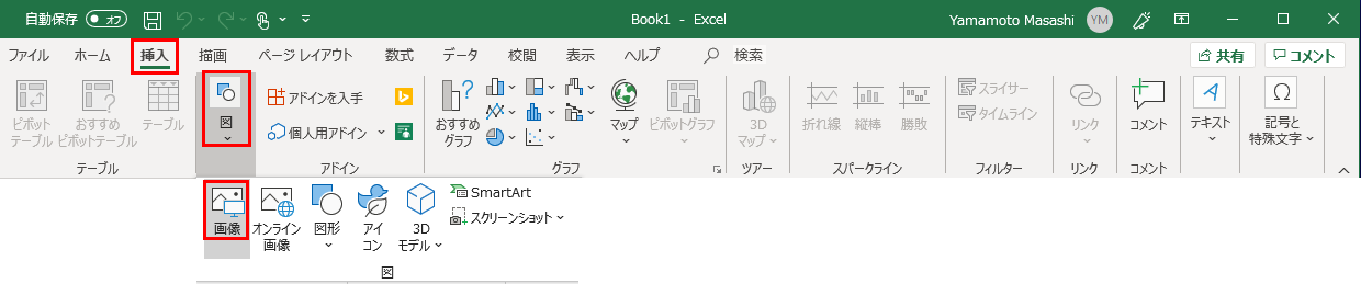 Excel での画像の挿入