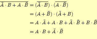 \begin{equation*}\begin{aligned}\overline{\bar{A}\cdot B+A\cdot\bar{B}} &=(\over...
...+B\cdot\bar{B}\\ &=A \cdot B + \bar{A}\cdot\bar{B } \end{aligned}\end{equation*}