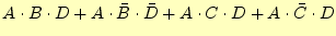 $\displaystyle A \cdot B \cdot D +A \cdot \bar{B} \cdot \bar{D} +A \cdot C \cdot D +A \cdot \bar{C} \cdot D$