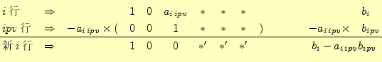 \begin{displaymath}\begin{array}{@{\,}lcccccccccccl@{\,}} \text{$i$} & \Righta...
...qquad & \multicolumn{2}{r}{b_i-a_{i\,ipv}b_{ipv}}\\ \end{array}\end{displaymath}