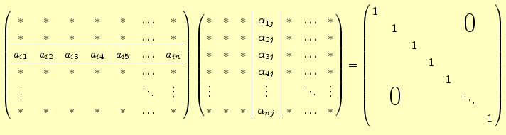 $\displaystyle \left( \begin{array}{@{\,}ccccccc@{\,}} \ast & \ast & \ast & \ast...
...ap{\smash{\Huge$0$}}\quad} & & & & \ddots & \\ & & & & & &1 \end{array} \right)$