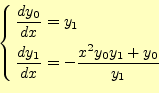 \begin{equation*}\left\{ \begin{aligned}\frac{dy_0}{dx}&=y_1\\ \frac{dy_1}{dx}&=-\frac{x^2y_0y_1+y_0}{y_1} \end{aligned} \right.\end{equation*}