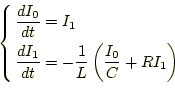 \begin{equation*}\left\{ \begin{aligned}\frac{dI_0}{dt}&=I_1\ \frac{dI_1}{dt}&=-\frac{1}{L}\left(\frac{I_0}{C}+RI_1\right) \end{aligned} \right.\end{equation*}