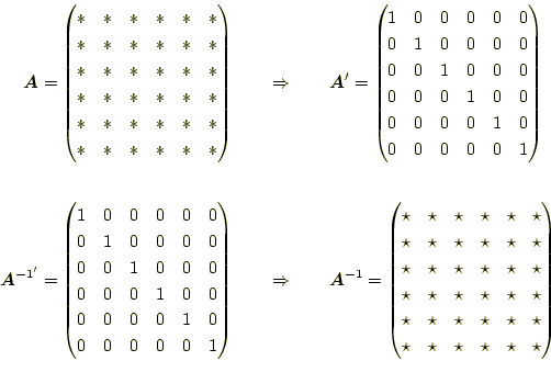 \begin{equation*}\begin{aligned}\boldsymbol{A} = \begin{pmatrix}\ast & \ast & \a...
...ar & \star & \star & \star & \star \\ \end{pmatrix} \end{aligned}\end{equation*}