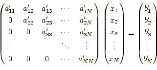 \begin{equation*}\begin{aligned}\begin{pmatrix}a_{11}^\prime & a_{12}^\prime & a...
... \\ b_3^\prime \\ \vdots\\ b_N^\prime \end{pmatrix} \end{aligned}\end{equation*}