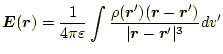 $\displaystyle \boldsymbol{E}(\boldsymbol{r})=\frac{1}{4\pi\varepsilon}\int \fra...
...symbol{r}^\prime)} {\vert\boldsymbol{r}-\boldsymbol{r}^\prime\vert^3} dv^\prime$