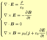 \begin{equation*}\left\{ \begin{aligned}&\div{\boldsymbol{E}}=\frac{\rho}{\varep...
...\frac{\partial \boldsymbol{E}}{\partial t}) \end{aligned} \right.\end{equation*}