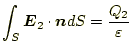 $\displaystyle \int_S\boldsymbol{E}_2\cdot\boldsymbol{n}dS=\frac{Q_2}{\varepsilon}$