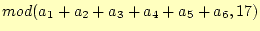 $ mod(a_1+a_2+a_3+a_4+a_5+a_6,17)$