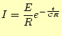 $\displaystyle I=\frac{E}{R}e^{-\frac{t}{CR}}$