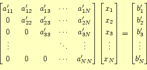 \begin{equation*}\begin{aligned}\begin{bmatrix}a_{11}^\prime & a_{12}^\prime & a...
...  b_3^\prime  \vdots b_N^\prime \end{bmatrix} \end{aligned}\end{equation*}