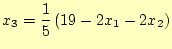 $\displaystyle x_3=\frac{1}{5}\left(19-2x_1-2x_2\right)$