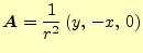 $\displaystyle \boldsymbol{A}=\frac{1}{r^2}\left(y,\,-x,\,0\right)$