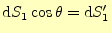 $\displaystyle \mathrm{d}S_1 \cos\theta = \mathrm{d}S_1^\prime$