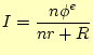 $\displaystyle I=\frac{n\phi^e}{nr+R}$