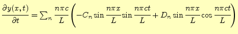 $ \if 11 \cfrac{\partial y(x,t)}{\partial t}
\else \cfrac{\partial^{1} y(x,t)}{\...
...{L}\sin\cfrac{n\pi
ct}{L}+D_n\sin\cfrac{n\pi x}{L}\cos\cfrac{n\pi ct}{L}\right)$