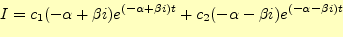 \begin{equation*}\left\{ \begin{aligned}& CE+c_1+c_2=0\\ & c_1(-\alpha+\beta i)+c_2(-\alpha-\beta i)=0\\ \end{aligned} \right.\end{equation*}