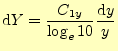 $\displaystyle \mathrm{d}Y=\frac{C_{1y}}{\log_e 10}\frac{\mathrm{d}y}{y}$