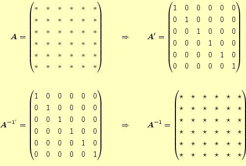 \begin{equation*}\begin{aligned}\boldsymbol{A} = \begin{pmatrix}\ast & \ast & \a...
...ar & \star & \star & \star & \star \\ \end{pmatrix} \end{aligned}\end{equation*}