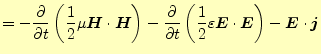 $\displaystyle =- \if 11 \frac{\partial }{\partial t} \else \frac{\partial^{1} }...
...ilon\boldsymbol{E}\cdot\boldsymbol{E}\right)- \boldsymbol{E}\cdot\boldsymbol{j}$