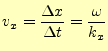 $\displaystyle v_x=\frac{\Delta x}{\Delta t}=\frac{\omega}{k_x}$