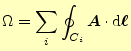 $\displaystyle \Omega=\sum_i \oint_{C_i} \boldsymbol{A}\cdot\mathrm{d}\boldsymbol{\ell}$