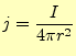 $\displaystyle j=\frac{I}{4\pi r^2}$