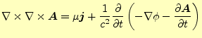 $\displaystyle \nabla\times \nabla\times \boldsymbol{A}= \mu\boldsymbol{j}+\frac...
...\partial t} \else \frac{\partial^{1} \boldsymbol{A}}{\partial t^{1}}\fi \right)$