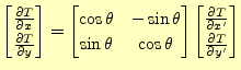 $\displaystyle \begin{bmatrix}\if 11 \frac{\partial T}{\partial x} \else \frac{\...
...l y^\prime} \else \frac{\partial^{1} T}{\partial y^\prime^{1}}\fi \end{bmatrix}$