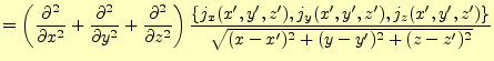 $\displaystyle =\left( \if 12 \frac{\partial }{\partial x} \else \frac{\partial^...
...prime, z^\prime) \right\}}{\sqrt{(x-x^\prime)^2+(y-y^\prime)^2+(z-z^\prime)^2}}$