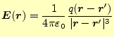 $\displaystyle \boldsymbol{E}(\boldsymbol{r})=\frac{1}{4\pi\varepsilon_0} \frac{...
...ol{r}-\boldsymbol{r}^\prime)}{\vert\boldsymbol{r}-\boldsymbol{r}^\prime\vert^3}$