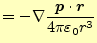 $\displaystyle =-\nabla \frac{\boldsymbol{p}\cdot{\boldsymbol{r}}}{4\pi\varepsilon_0r^3}$