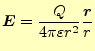 $\displaystyle \boldsymbol{E}=\frac{Q}{4\pi\varepsilon r^2}\frac{\boldsymbol{r}}{r}$