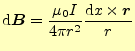 $\displaystyle \mathrm{d}\boldsymbol{B}=\frac{\mu_0 I}{4\pi r^2}\frac{\mathrm{d}x\times\boldsymbol{r}}{r}$