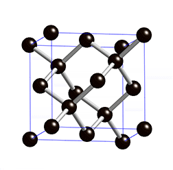 Si 真性半導体の三次元構造．黒丸は Si の原子．