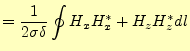 $\displaystyle =\frac{1}{2\sigma\delta}\oint H_xH_x^\ast+H_zH_z^\ast dl$