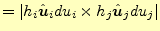 $\displaystyle =\left\vert h_i\hat{\boldsymbol{u}}_idu_i \times h_j\hat{\boldsymbol{u}}_jdu_j \right\vert$