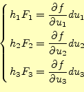 \begin{equation*}\left\{ \begin{aligned}h_1F_1= \if 11 \frac{\partial f}{\partia...
...partial^{1} f}{\partial u_3^{1}}\fi du_3 \\ \end{aligned} \right.\end{equation*}