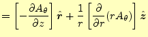 $\displaystyle = \left[- \if 11 \frac{\partial A_{\theta}}{\partial z} \else \fr...
...frac{\partial^{1} }{\partial r^{1}}\fi (rA_{\theta})\right]\hat{\boldsymbol{z}}$