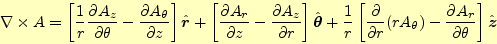 \begin{align*}\begin{aligned}\nabla\times A &= \left[\frac{1}{r} \if 11 \frac{\p...
...}{\partial \theta^{1}}\fi \right] \hat{\boldsymbol{z}} \end{aligned}\end{align*}