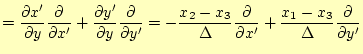 $\displaystyle = \frac{\partial x'}{\partial y} \frac{\partial }{\partial x'} +\...
...c{\partial }{\partial x'} +\frac{x_1-x_3}{\Delta} \frac{\partial }{\partial y'}$