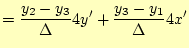 $\displaystyle = \frac{y_2-y_3}{\Delta} 4y' +\frac{y_3-y_1}{\Delta} 4x'$