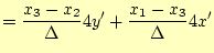 $\displaystyle = \frac{x_3-x_2}{\Delta} 4y' +\frac{x_1-x_3}{\Delta} 4x'$