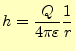 $\displaystyle h=\frac{Q}{4\pi\varepsilon}\frac{1}{r}$